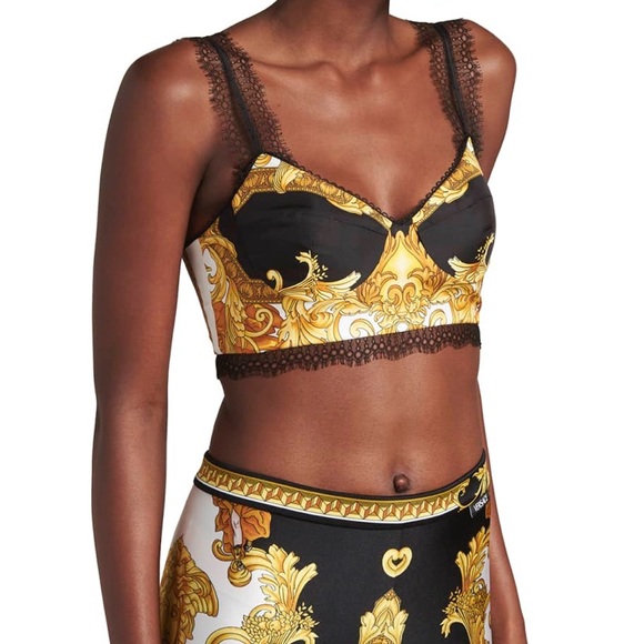 Versace Lace-Trimmed Printed Silk Twill Top - Picture 1 of 7
